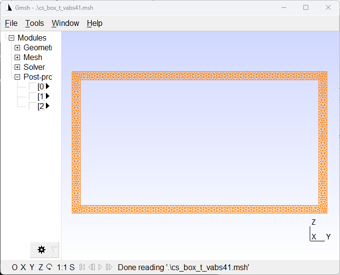 Visualization of the box cross-section in Gmsh.